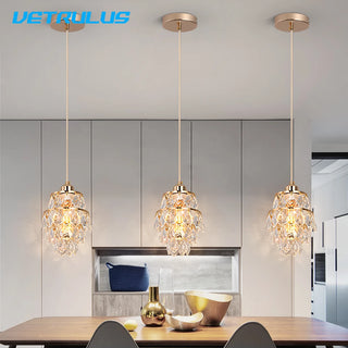 Gines - Crystal Hanging Glass Round Gold Ceiling Pendant Light