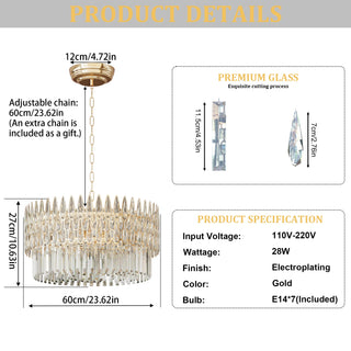 Bonita - Modern Statement Sharp Glass Tiered Crystal LED Chandelier