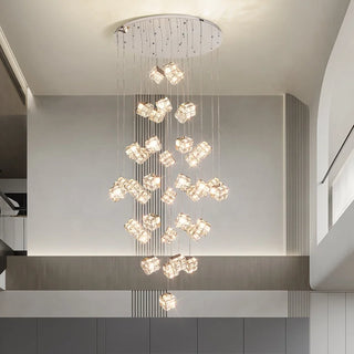 Celeste - Modern Statement Multi Head Chrome Square Crystal Spiral Chandelier