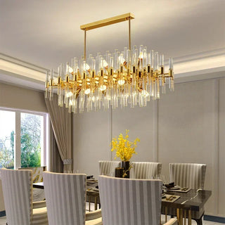 Swan - Glass Crystal Tubes Round Gold Ceiling Chandelier