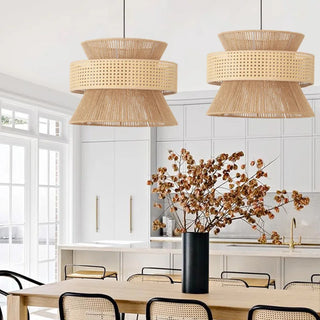 Ghizo - Vintage Wabi Sabi Handmade Hemp Rope  Led Rattan Pendant Light