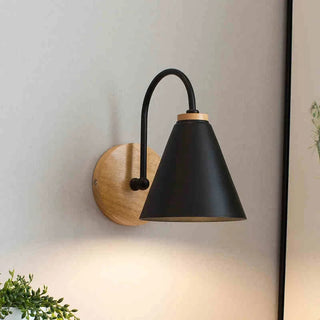 Tishka - Wooden Modern Curved Arm Down Shade Wall Light
