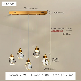 Lezhe - Crystal Pendant Glass Shade Hanging Gold Ceiling Light