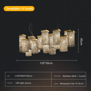 Nicole - Rectangular Hanging Crystal Coloured Glass Gold Chandelier