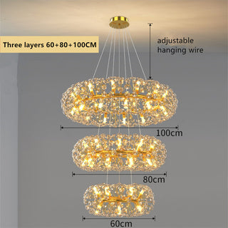 Orhan - Glass Dandelion Gold Frame Round Clear Crystal Ceiling Light Chandelier
