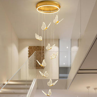 Cemre - Gold LED Butterfly Hanging Round Gold Base Dimmable Chandelier