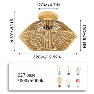 Otero - Natural Rattan Bamboo Octahedron Hanging Pendant Ceiling Light