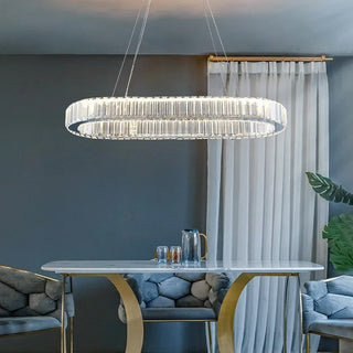 Tabrizi - Crystal Oval Chrome Glass Hanging Ceiling Light Chandelier