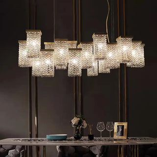 Nicole - Rectangular Hanging Crystal Coloured Glass Gold Chandelier