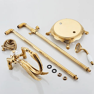 Corella - Freestanding Floor Gold Swan Bathtub Tap with Handheld Shower