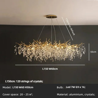 Aureaflora - Gold Tree Hanging Crystal Petal Ceiling Light Chandelier