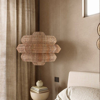 Lisette - 3 Tiers Adjustable Height Hanging Light with Rattan Shade & Midnight Black Fixture