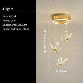 Cemre - Gold LED Butterfly Hanging Round Gold Base Dimmable Chandelier
