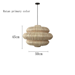 Lisette - 3 Tiers Adjustable Height Hanging Light with Rattan Shade & Midnight Black Fixture
