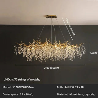 Aureaflora - Gold Tree Hanging Crystal Petal Ceiling Light Chandelier