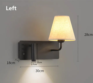 Meda - Modern Fabric Shade Dual Reading Wall Light with USB Charger
