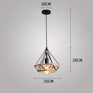 Nina - Industrial Hemp Rope Triangle Black Hanging Ceiling Light
