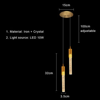 Thunder - K9 Gold Crystal Hanging Tube Chandelier