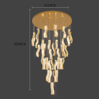 Lucas - Crystal Gold Wave Strip Hanging Chandelier