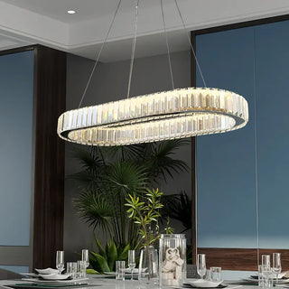 Tabrizi - Crystal Oval Chrome Glass Hanging Ceiling Light Chandelier