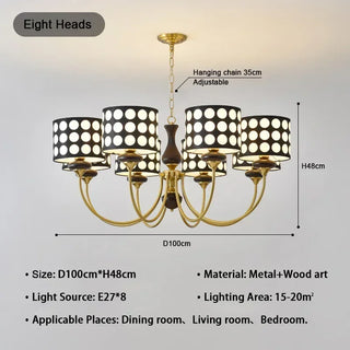Derya - Abstract Polka Dot Black Gold Hanging Ceiling Light Chandelier