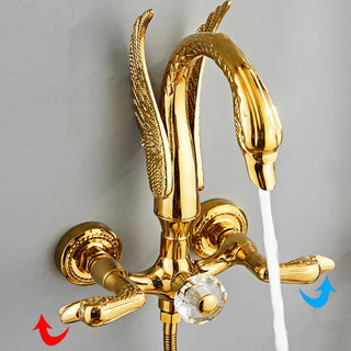 Evaristo - Gold Swan Bathroom Rainfall Shower Set with Dual Handle Controls