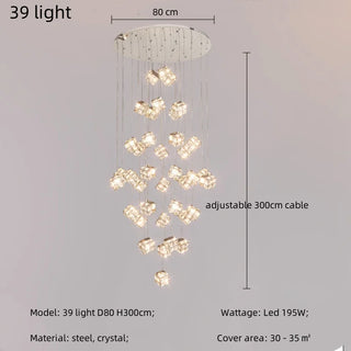 Celeste - Modern Statement Multi Head Chrome Square Crystal Spiral Chandelier