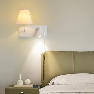 Meda - Modern Fabric Shade Dual Reading Wall Light with USB Charger