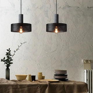 Pola - Industrial Modern Round Mesh Caged Hanging Cement Pendant Ceiling Light