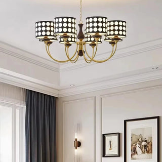 Derya - Abstract Polka Dot Black Gold Hanging Ceiling Light Chandelier