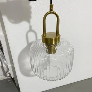 Katrina - Squashed Round Patterned Glass Shade Gold Pendant Ceiling Light