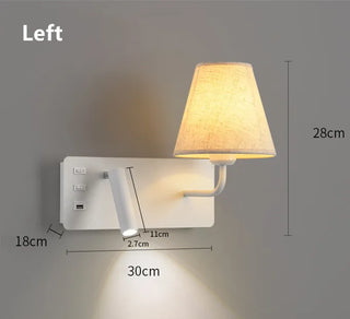 Meda - Modern Fabric Shade Dual Reading Wall Light with USB Charger
