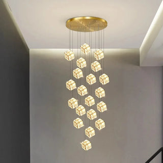 Celeste - Modern Statement Multi Head Chrome Square Crystal Spiral Chandelier