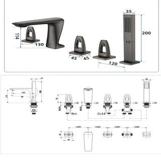 Narine - Modern 5 Piece Bathtub Tap Set with Pull Out Shower Spray