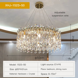 Kristy - Round Crystal Patterned Glass Chandelier