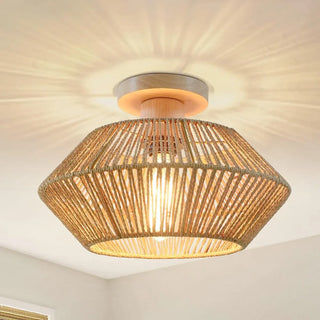 Otero - Natural Rattan Bamboo Octahedron Hanging Pendant Ceiling Light