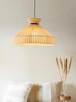 Lowell - Woven Rattan Round Fabric Shade Ceiling Light