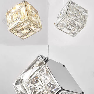 Celeste - Modern Statement Multi Head Chrome Square Crystal Spiral Chandelier