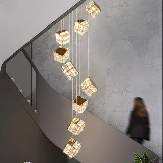 Celeste - Modern Statement Multi Head Chrome Square Crystal Spiral Chandelier