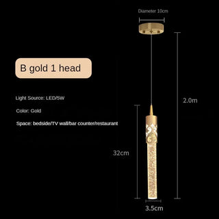 Selma - Modern Crystal Sparkle Pendant Tube Hanging Ceiling Light