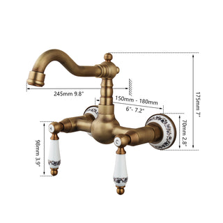 Christal - Retro Ceramic Double Handle Wall Mounted Mixer Kitchen Tap