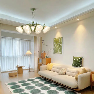 Lynlee - Frosted Multi Glass Head Flower Hanging Chandelier