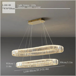 Tabrizi - Crystal Oval Chrome Glass Hanging Ceiling Light Chandelier