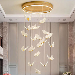 Cemre - Gold LED Butterfly Hanging Round Gold Base Dimmable Chandelier