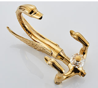 Corella - Freestanding Floor Gold Swan Bathtub Tap with Handheld Shower