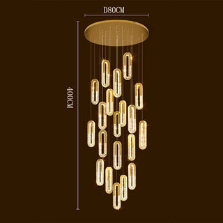 Celene - Crystal Glass Multi Head Gold Oval Ring Hanging Ceiling Light Chandelier