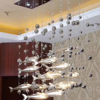 Aqua - Hanging Silver Flying Fish Ceiling Chandelier