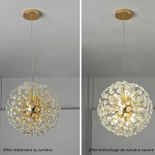 Orhan - Glass Dandelion Gold Frame Round Clear Crystal Ceiling Light Chandelier