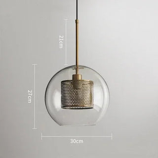 Hesselberg - Round Glass Metal Mesh Caged Bulb Hanging Pendant Ceiling Light