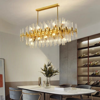 Swan - Glass Crystal Tubes Round Gold Ceiling Chandelier